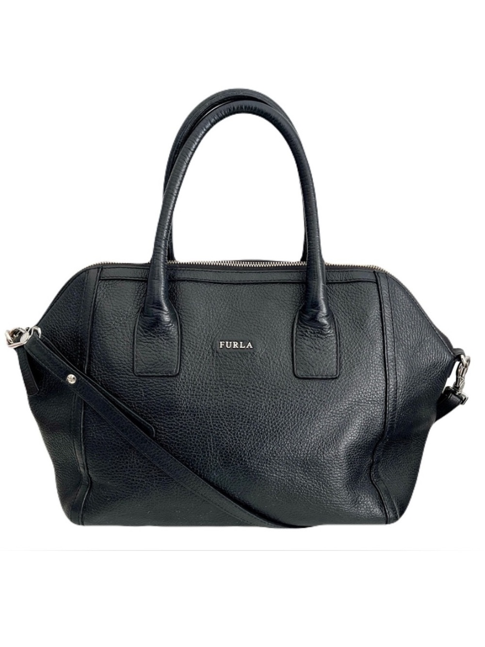 Furla Black Pebbled Leather Satchel Crossbody Bag